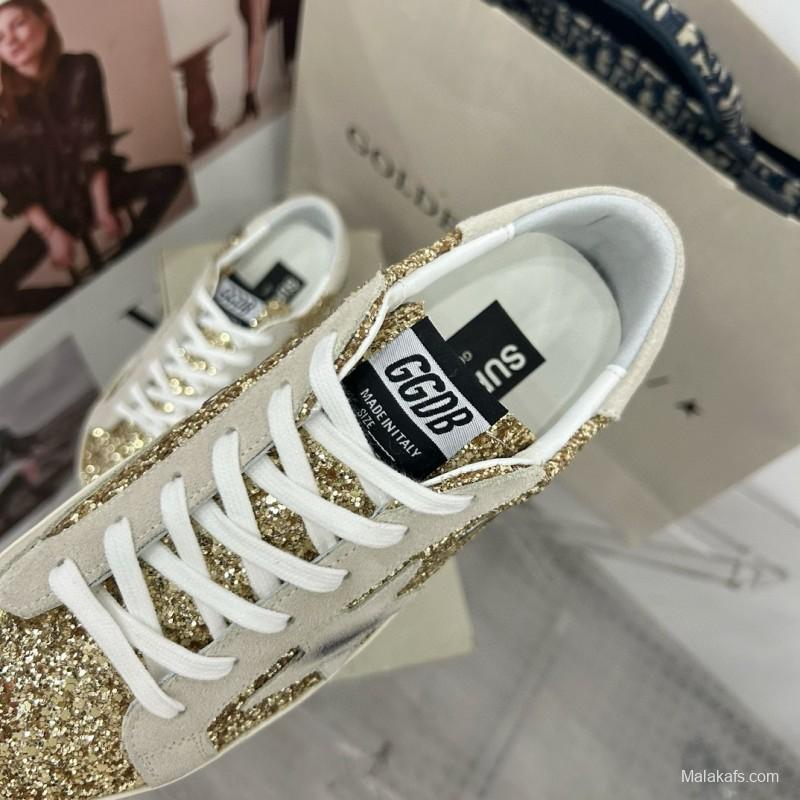 2025 Women GGDB Gold Glitter Leather Sneakers MJ00260