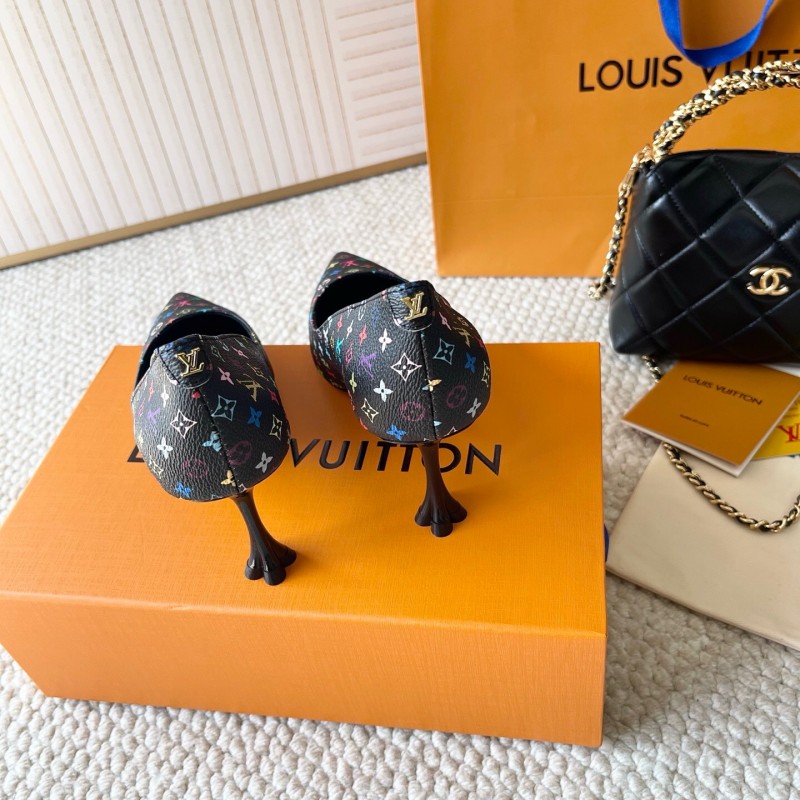 2025 Women Louis Vuitton Multicolor Canvas Leather Pumps