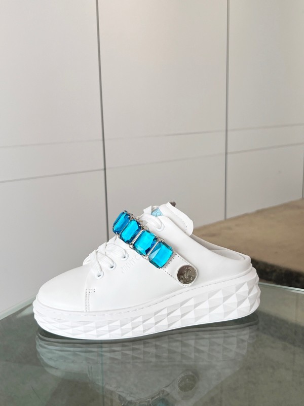 2025 Women Jimmy Choo White Blue Leather Sneakers LY00350