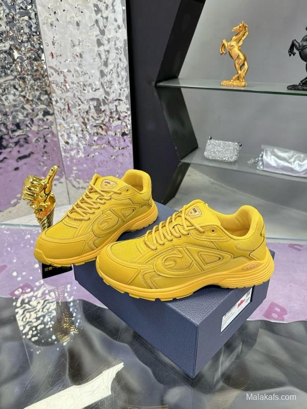 2024 Unisex Dior Yellow Mesh Leather Sneakers