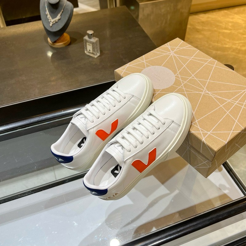 2025 Unisex VEJA White Orange Blue Leather Canvas Sneakers MJ00240