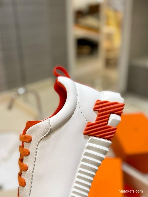 2024 Women Hermès White Orange Leather Sneakers