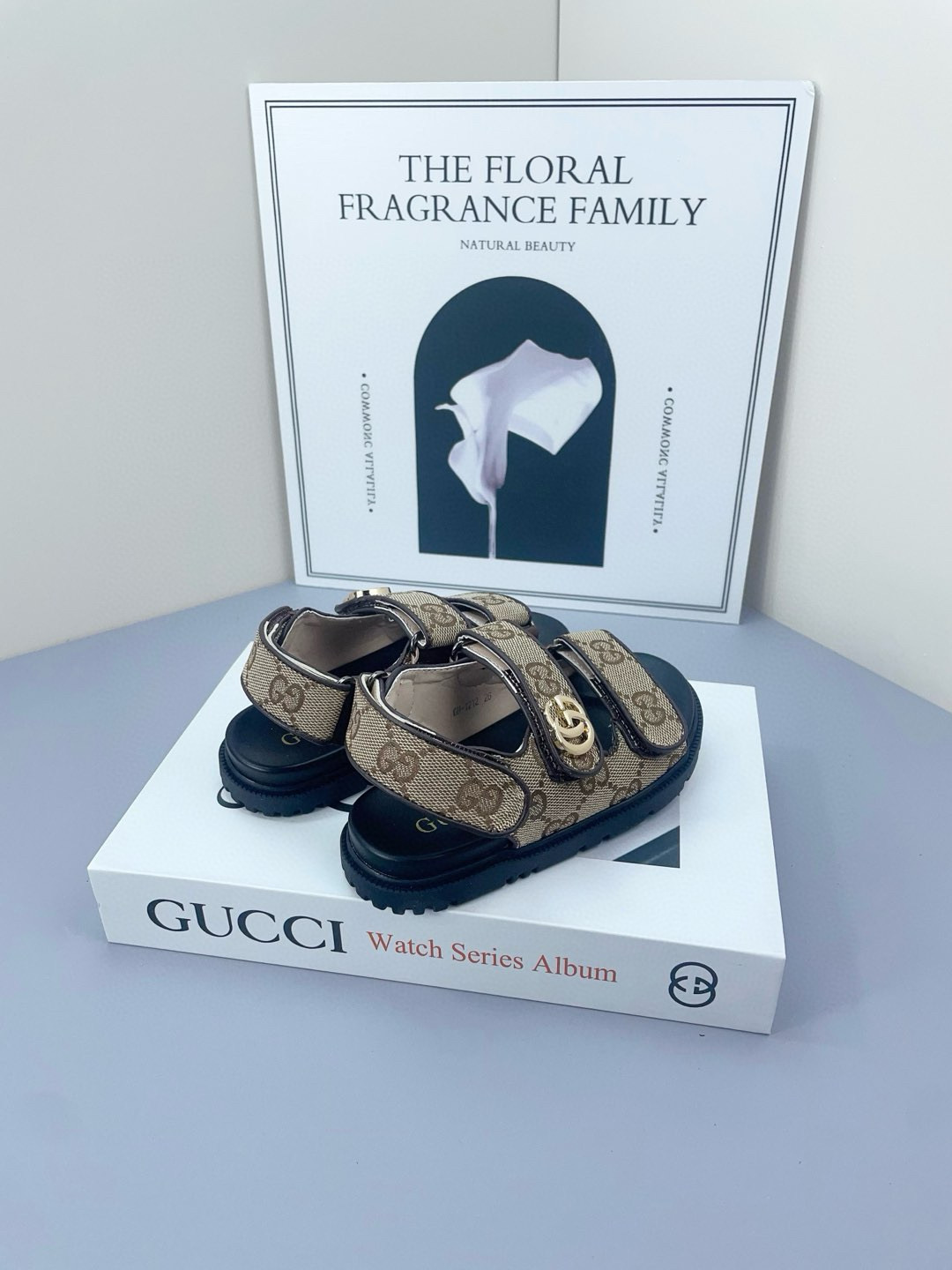 2025 Kids Gucci Black Brown Canvas Leather Sandals