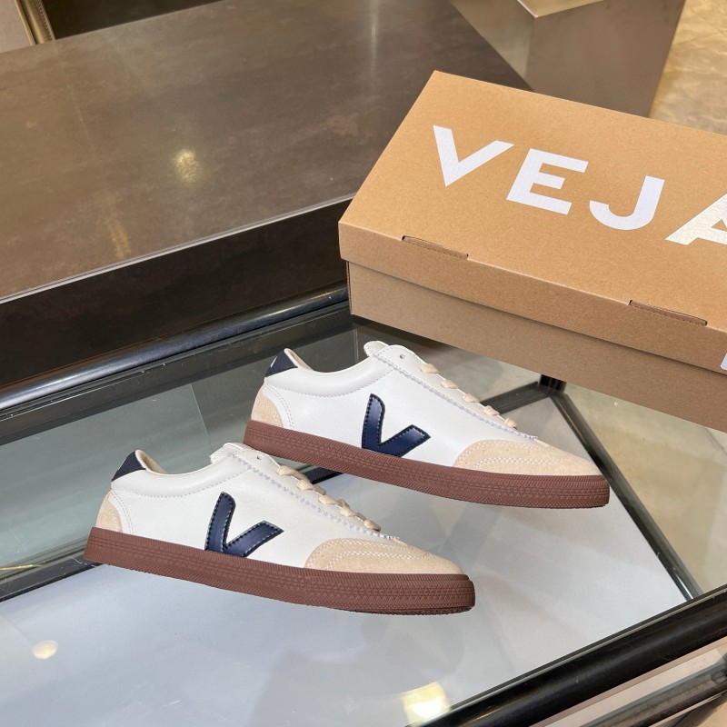 2025 Women VEJA White Beige Navy Suede Leather Casual Sneakers MJ00251