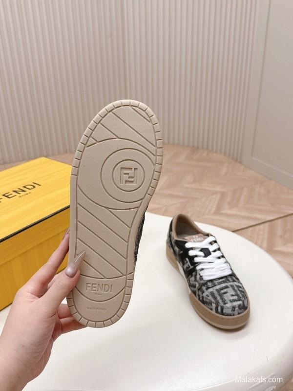 2025 Unisex Fendi Black Grey Brown Leather Fabric Plimsolls FD Match LY00350(F)/LY00360(M)