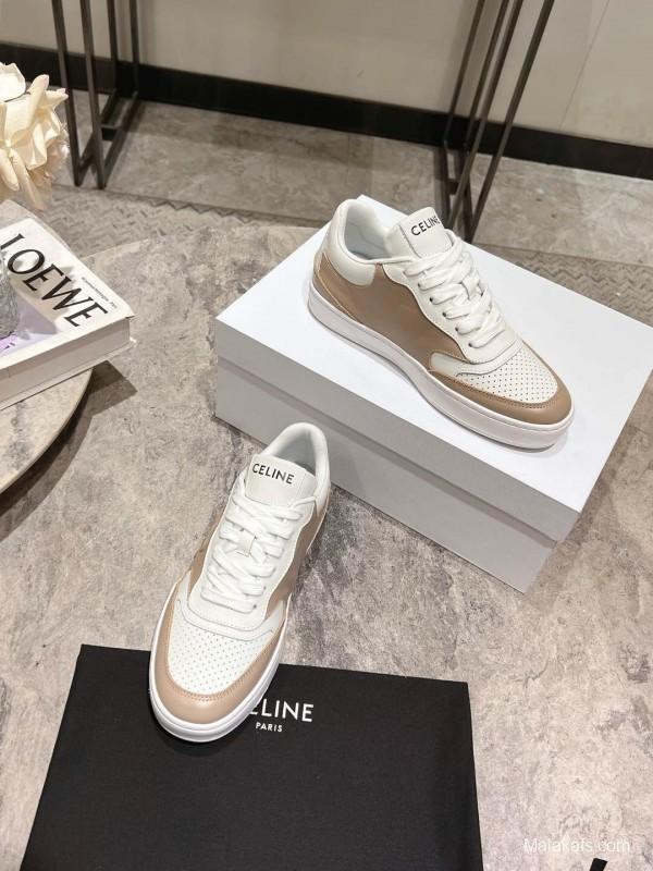 2025 Women Celine Beige White Leather Sneakers