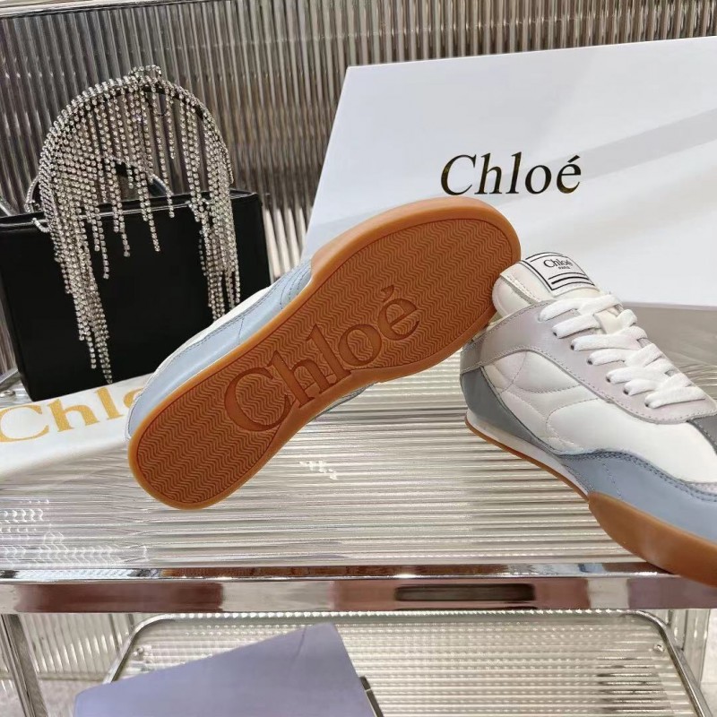 2025 Unisex Chloé White Grey Leather Casual Sneakers LY00280/LY00300