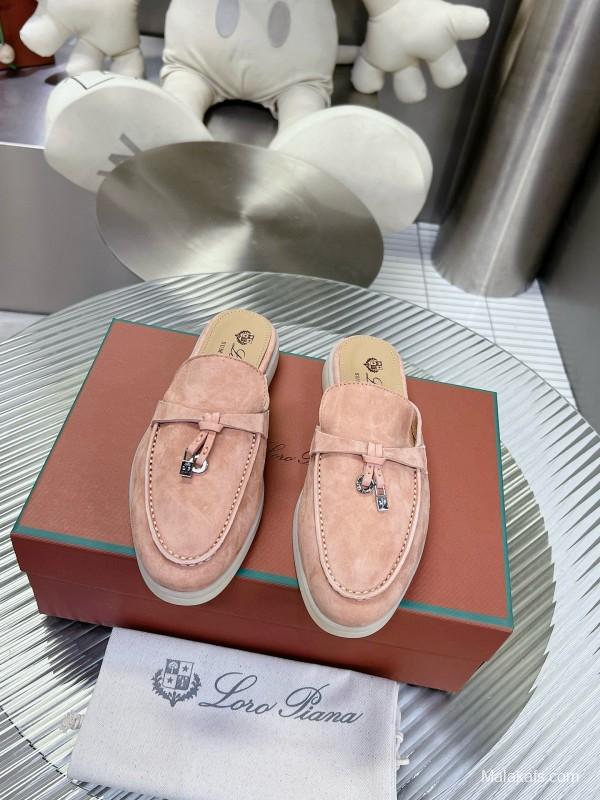 2024 Slippers Loro Pianall Pink Nubuck Leather Slip-On MJ00270
