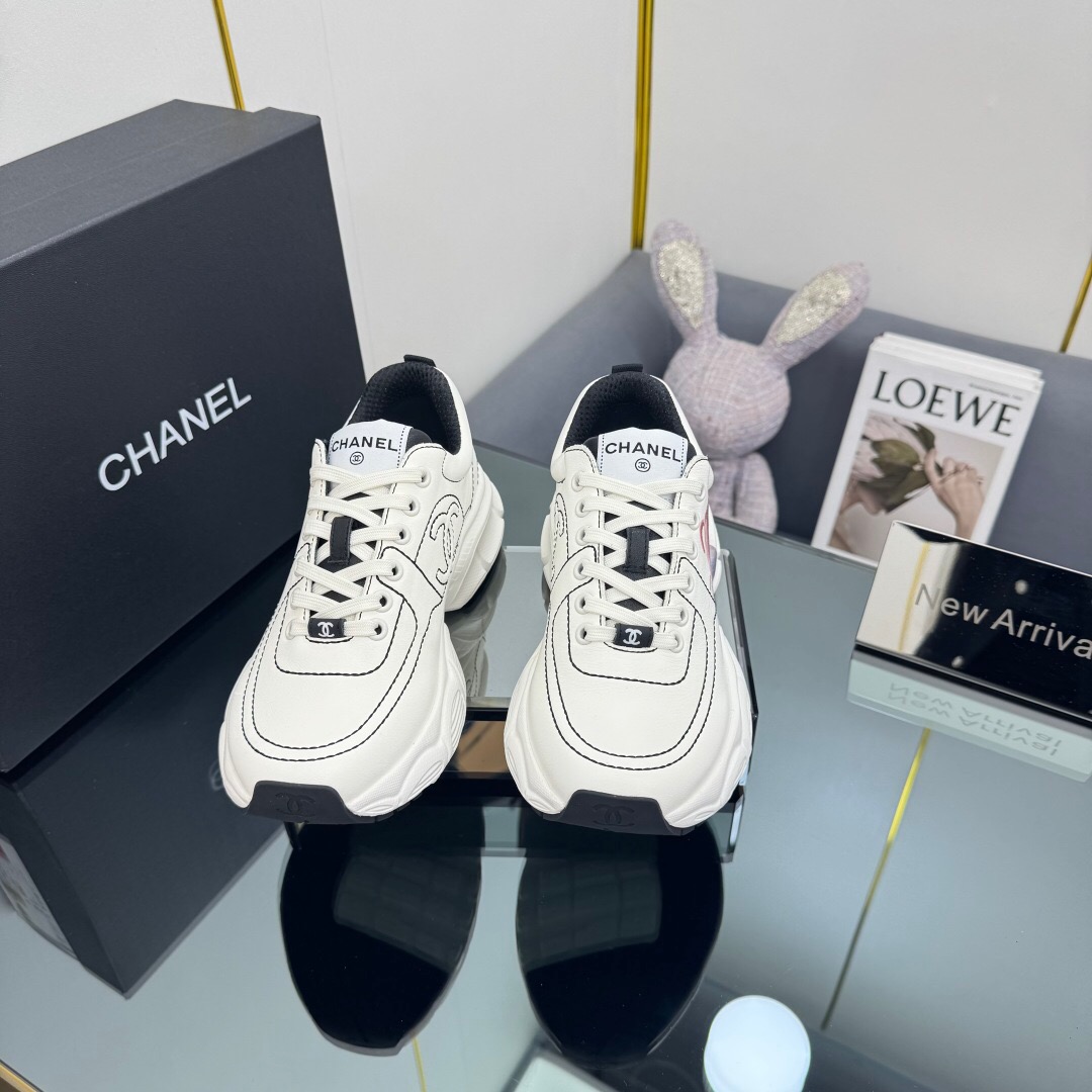 2025 Women Chanel White Leather Sneakers