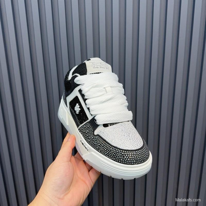 2024 Unisex Amiri Black White Mesh Leather Sneakers MJ00410