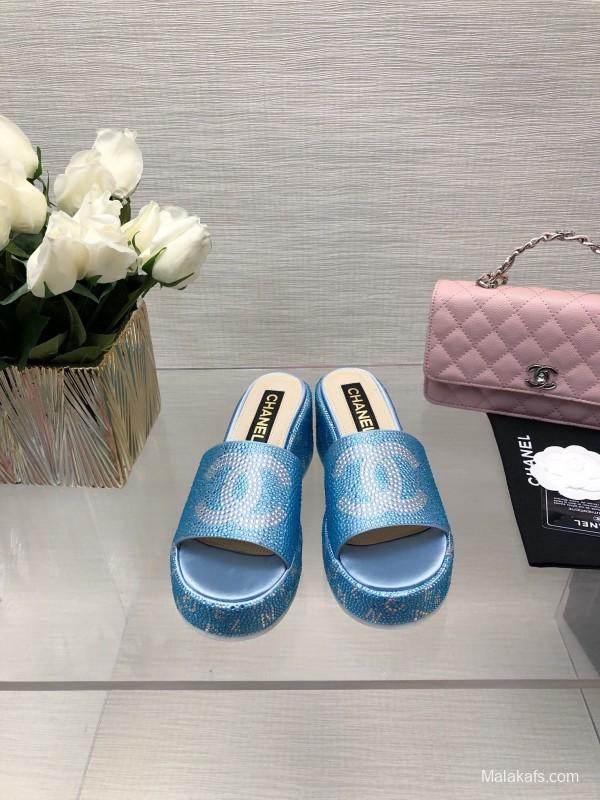 2025 CHANEL Blue Leather Slippers