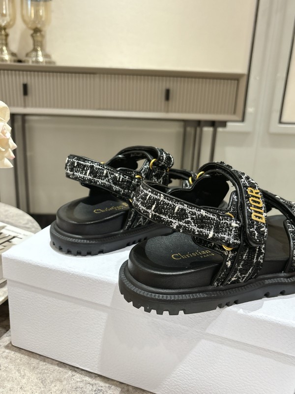 2025 Women Dior Black Fabric Leather Sandals KFY00300