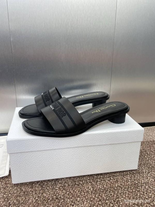 2025 Women Dior Black Leather Slippers CHRISTIAN DIOR PARIS