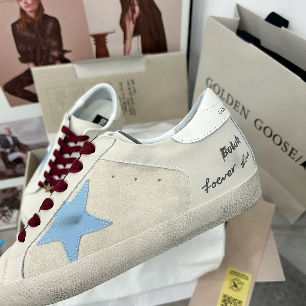 2025 Women GGDB Blue White Leather Sneakers MJ00260