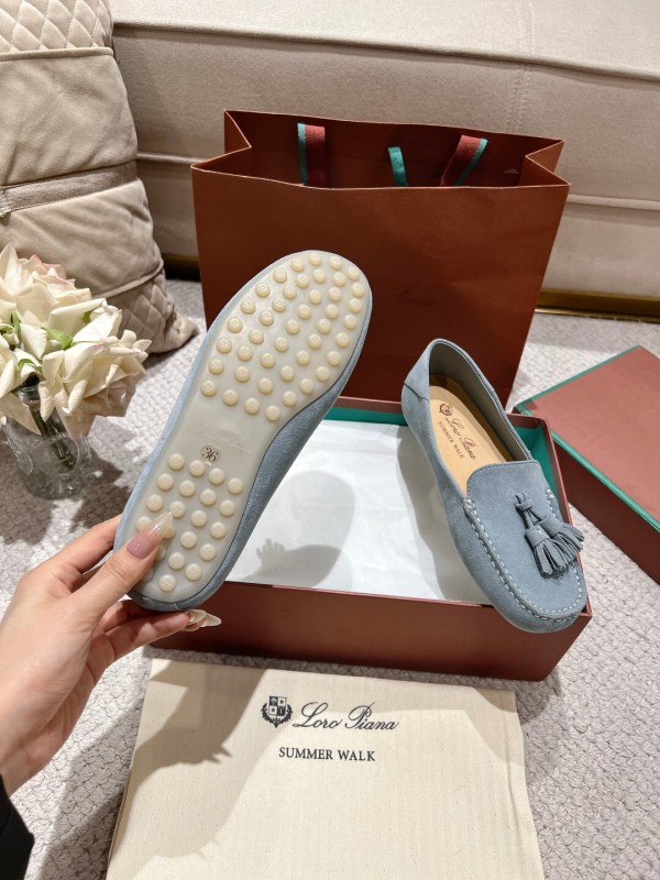 2025 Women Le Parmentier Blue Suede Loafers Tassel LY00291