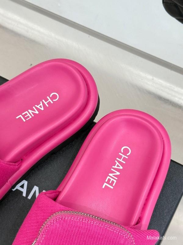 2025 Slippers Chanel Pink Fabric Slippers