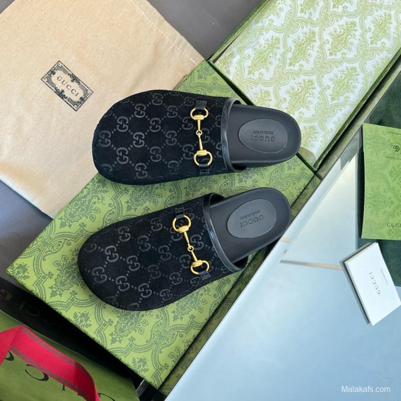 2024 Slippers Gucci Black Suede Slippers MJ00280