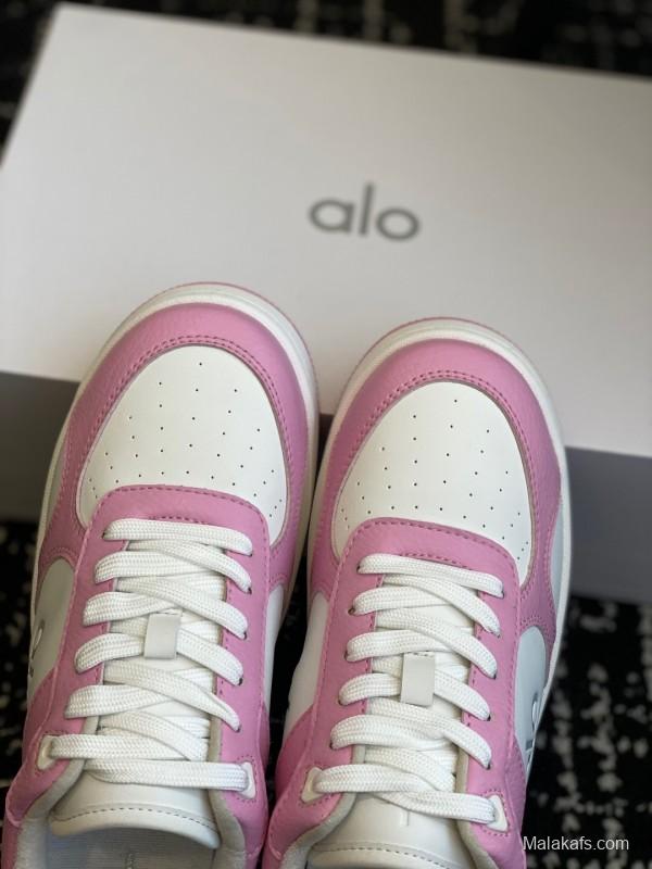 2025 Women Alo White Pink Leather Sneakers KFY00280