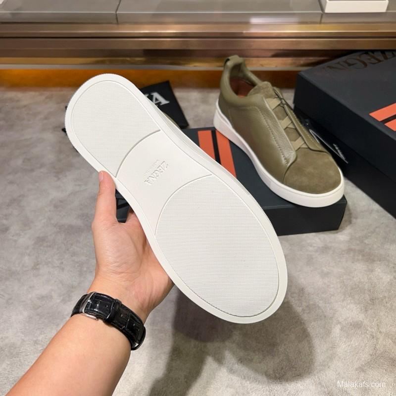 2024 Men Ermenegildo Zegna Green Suede Calfskin Sneakers MJ00280