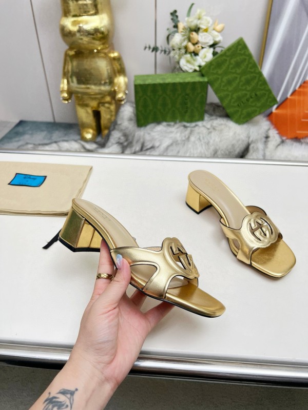 2025 Gucci Gold Leather Slippers