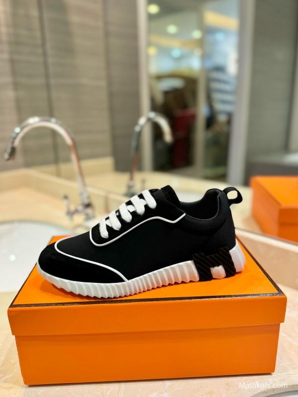 2024 Unisex Hermès Black Imported Silk Calfskin Suede Casual Sneakers MJ00320