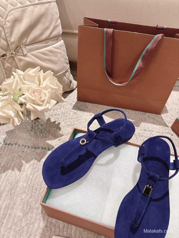 2025 Women LP Blue Suede Sandals