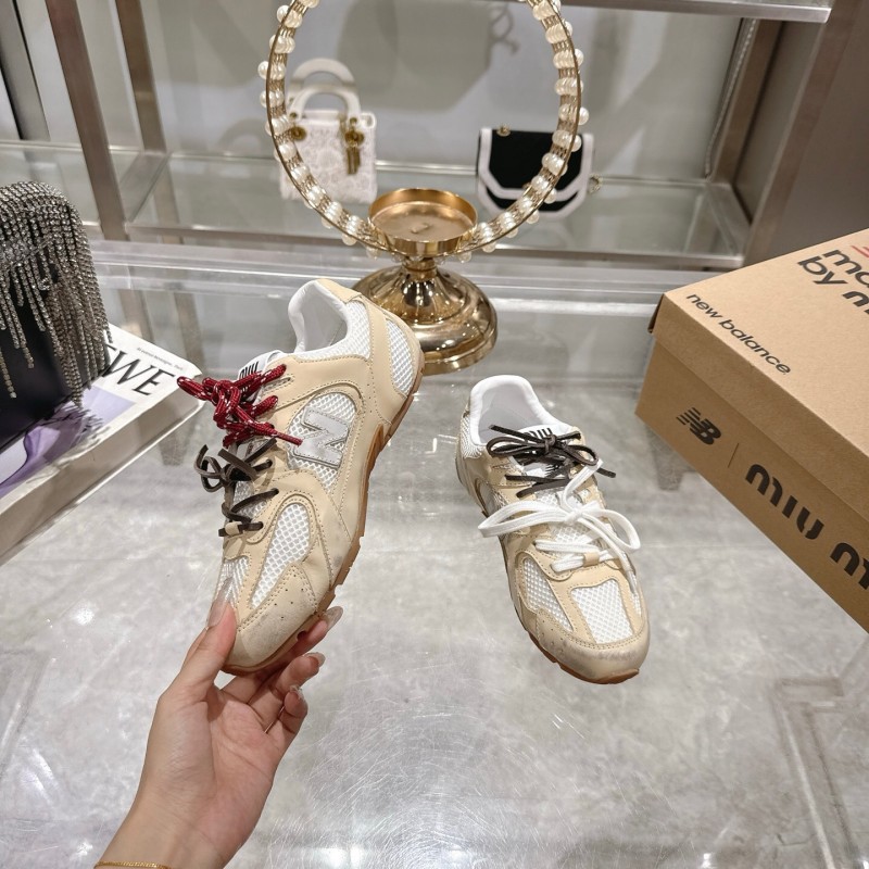 2025 Women New Balance Beige White Leather Mesh Sneakers