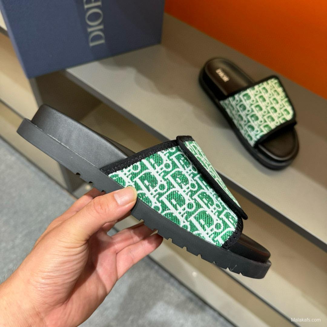 2024 Dior Green White Fabric Slippers MJ00180