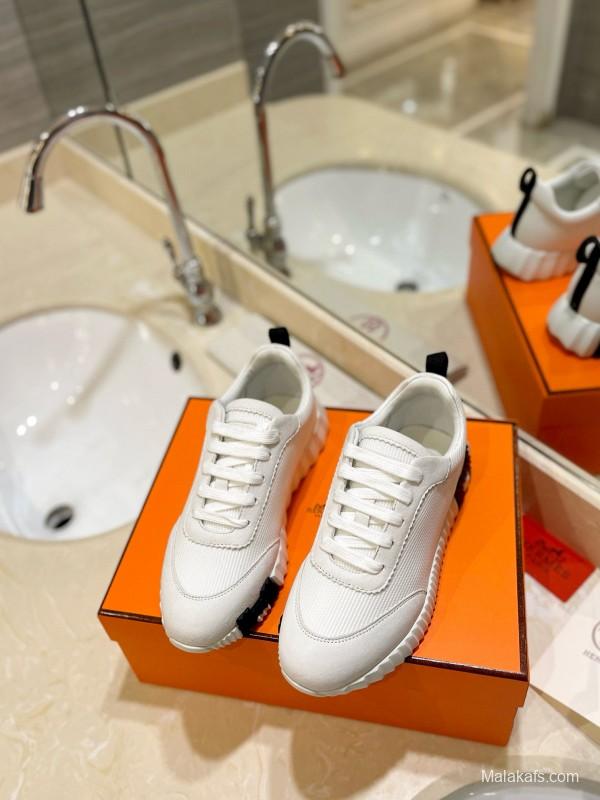 2024 Unisex Hermès White Imported Silk Calfskin Rain Cloth Casual Sneakers MJ00320
