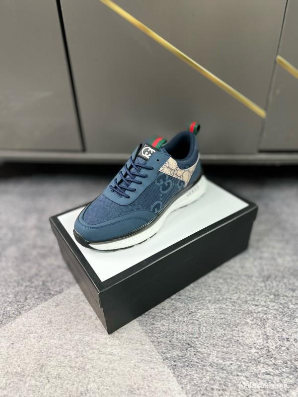 2024 Men Gucci Blue Beige Mesh Leather Sneakers MJ00260