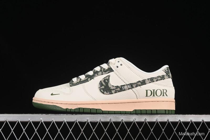 Nike SB Dunk Low Dior Collaboration Camouflage Green Swoosh Anniversary High-End Custom Low-Top Casual Skate Shoes - FC1688-226