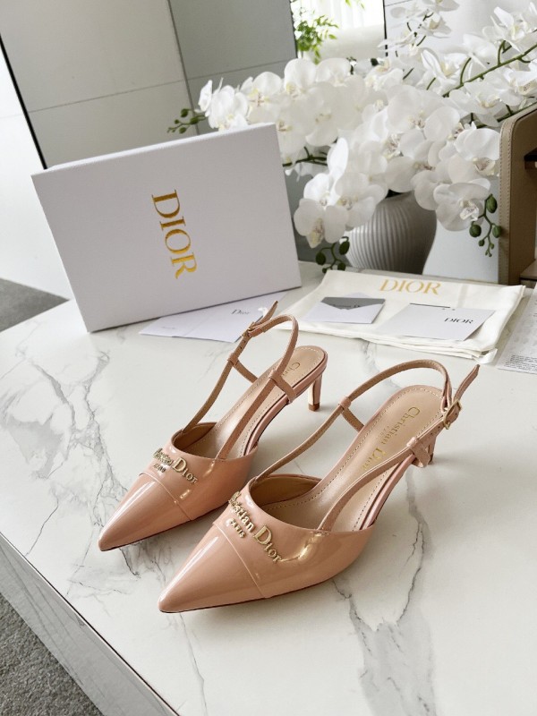 2025 Women Dior Beige Patent Leather Slingback Heels KFY00310