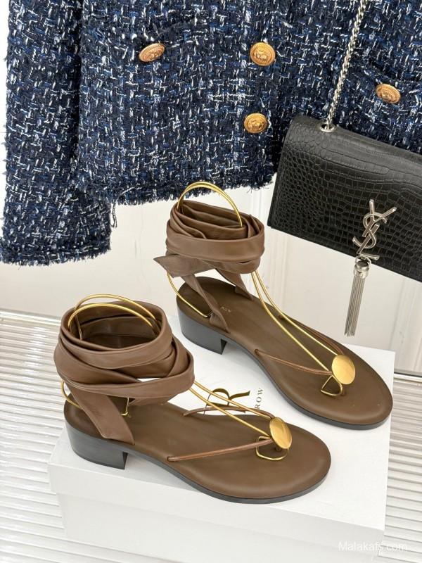 2025 Women Yves Saint Laurent Brown Leather Sandals KFY00300