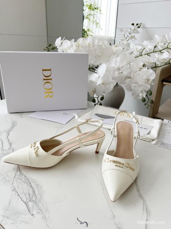 2025 Women Dior Ivory Leather Slingback High Heels KFY00310