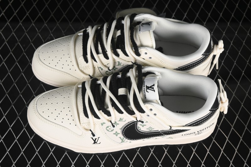 Nike SB Dunk Low LV Collaboration Off-White Strap Black Swoosh Anniversary High-End Custom Low-Top Casual Skate Shoes - YX5066-337