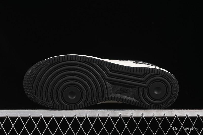 Nike Air Force 1 '07 Low LV Collaboration Black Denim Red Swoosh Casual Sneakers - LW9279-001