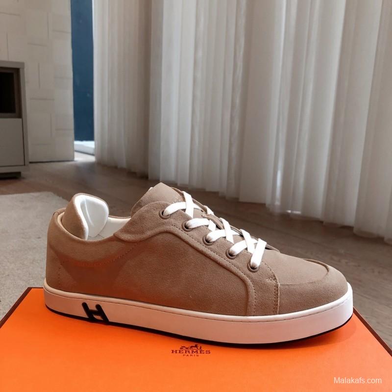 2025 Unisex H Beige White Suede Leather Sneakers AS00380