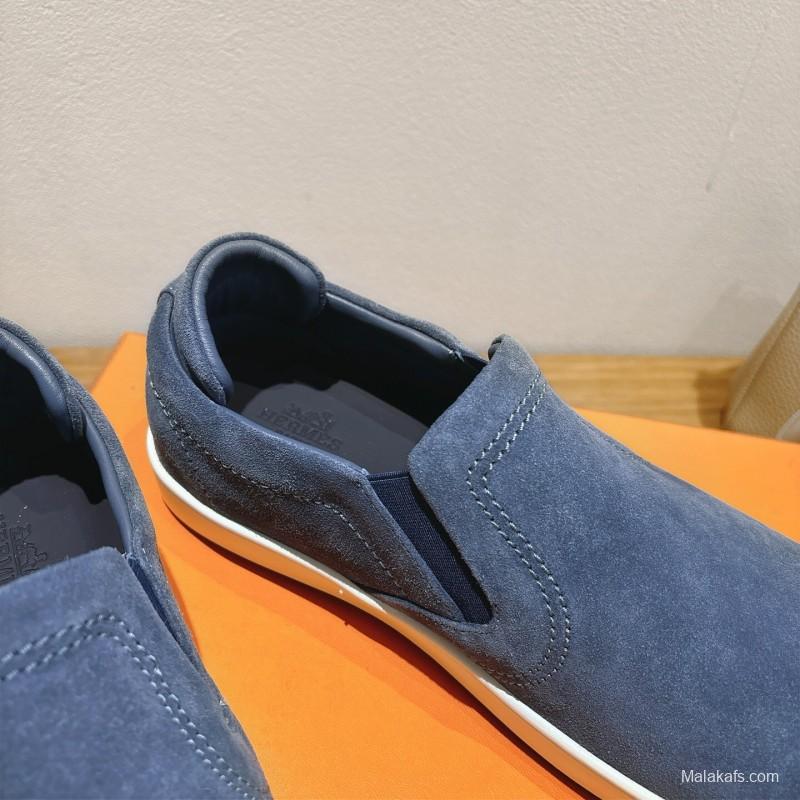 2025 Unisex Hermès Blue Suede Slip-On Sneaker AS00380