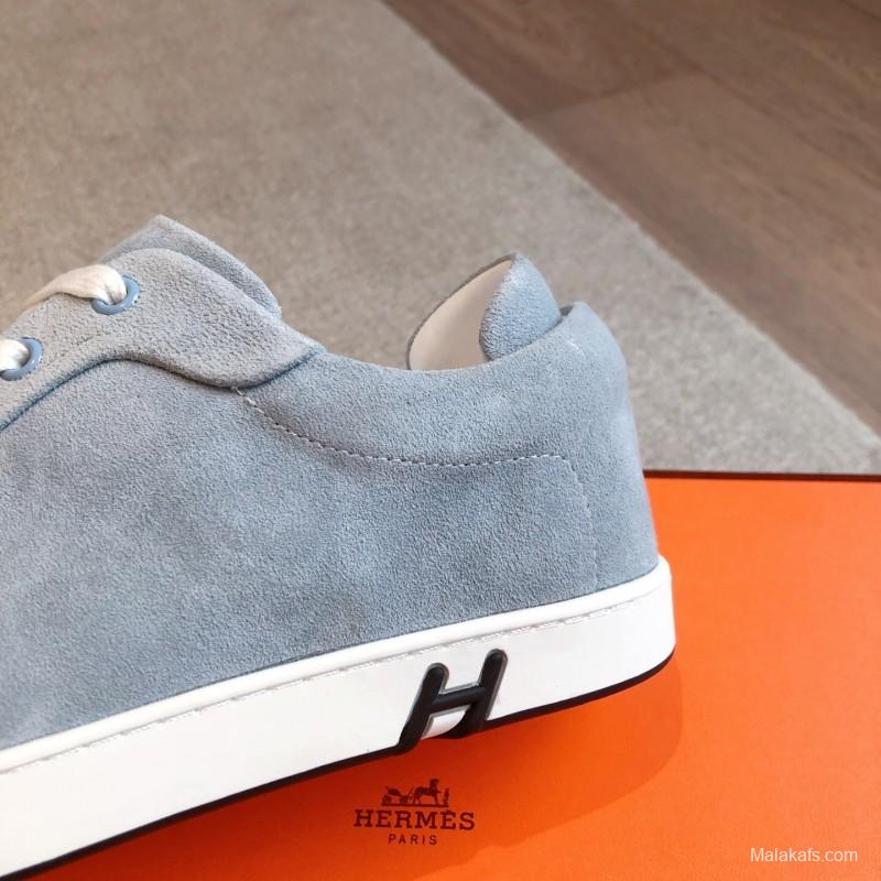 2025 Unisex Hermès Blue Grey Suede Leather Sneakers AS00380