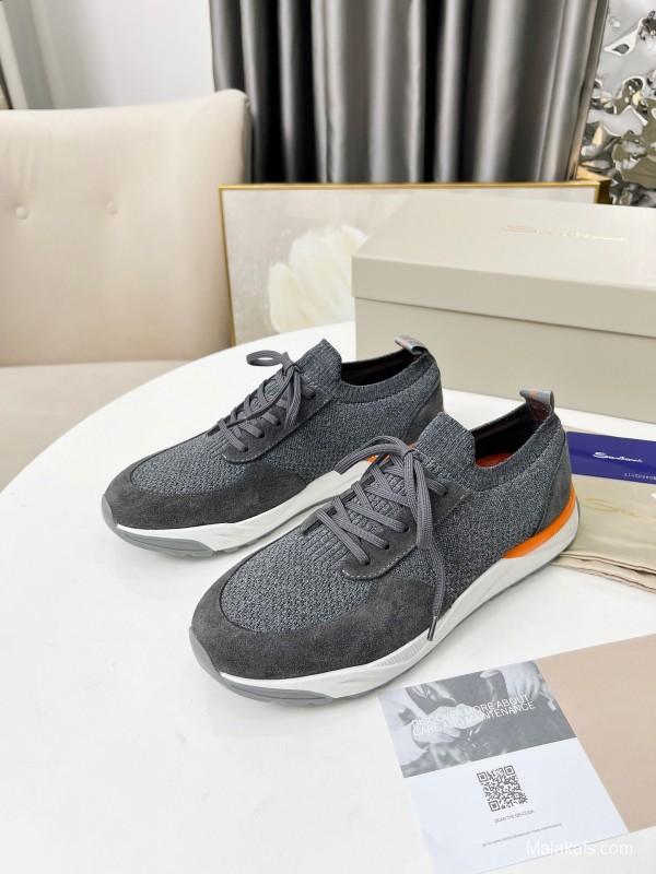 2025 Unisex Santoni Grey Orange Wool Blend Knit Sneakers AS00320
