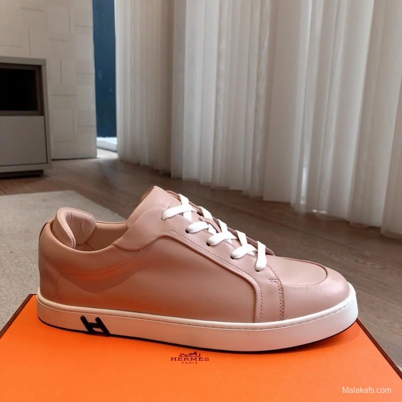 2025 Women Hermès Pink Leather Sneakers AS00380