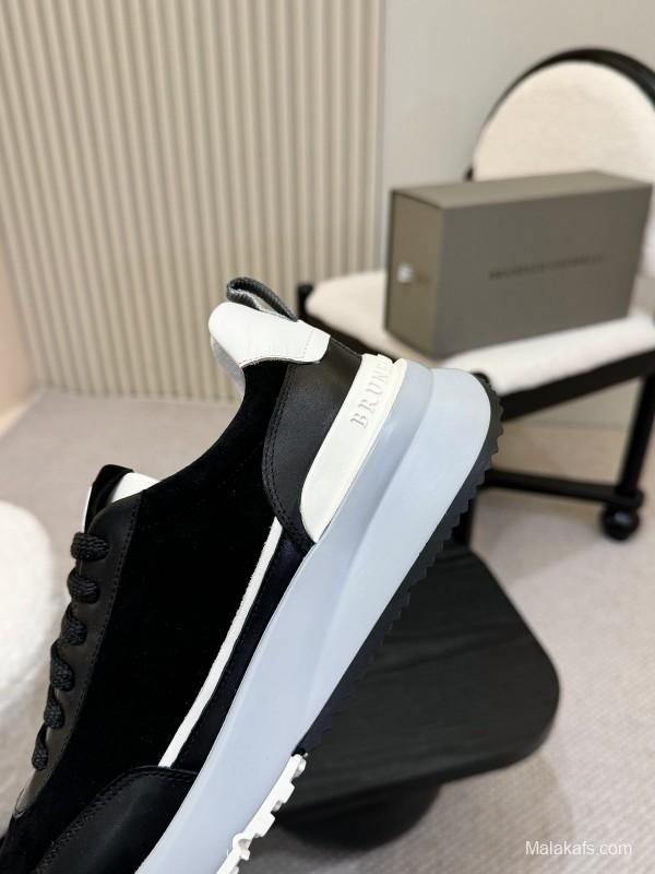 2025 Men Brunello Cucinelli Black White Calf Leather Sneakers AS00320
