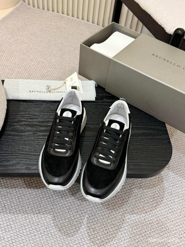 2025 Men Brunello Cucinelli Black White Calf Leather Sneakers AS00320