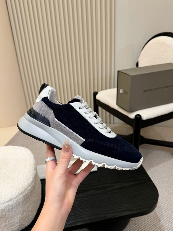 2025 Men Brunello Cucinelli Black White Blue Suede Sneakers AS00320