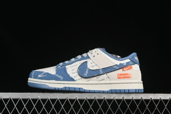 Nike SB Dunk Low Supreme Collaboration Blue Denim Anniversary High-End Custom Low-Top Casual Skate Shoes - SC9207-416