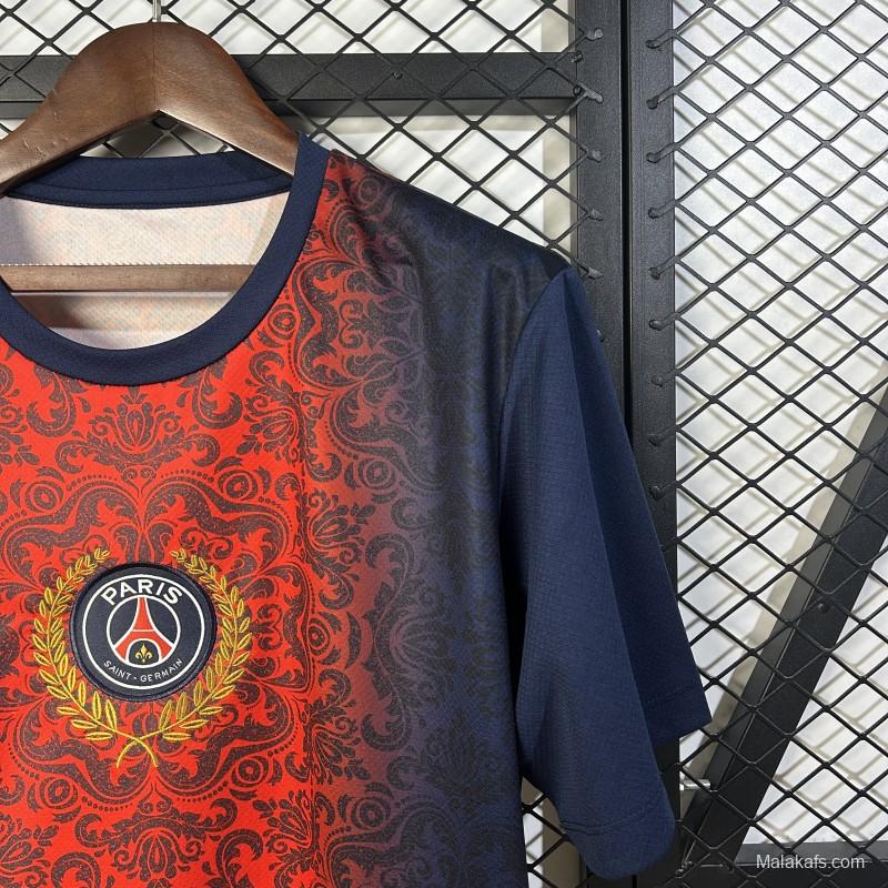 25/26 PSG  Paris Saint-Germain Navy with Red Ornate Pattern Jersey