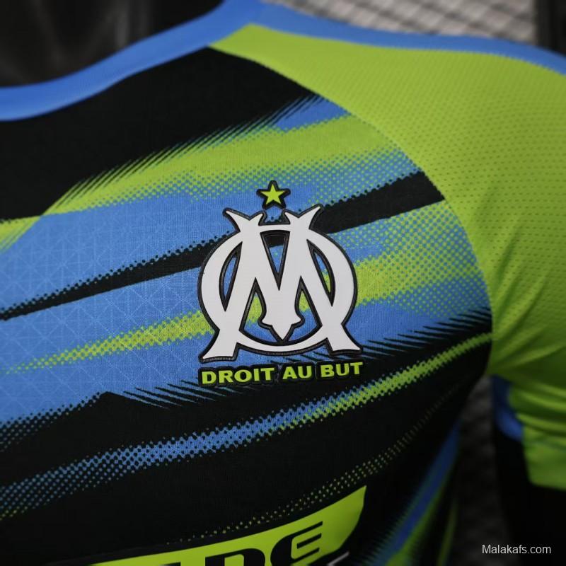 Player Version 25/26 Olympique de Marseille Neon Green Blue Black Gradient Stripe Jersey