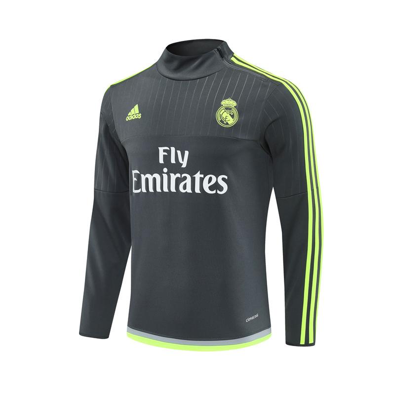 Retro 15/16 Real Madrid Dark Grey Half Zipper Jacket+Long Pants