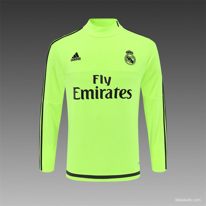 Retro 15/16 Real Madrid Fluorescent Green Half Zipper Jacket+Long Pants