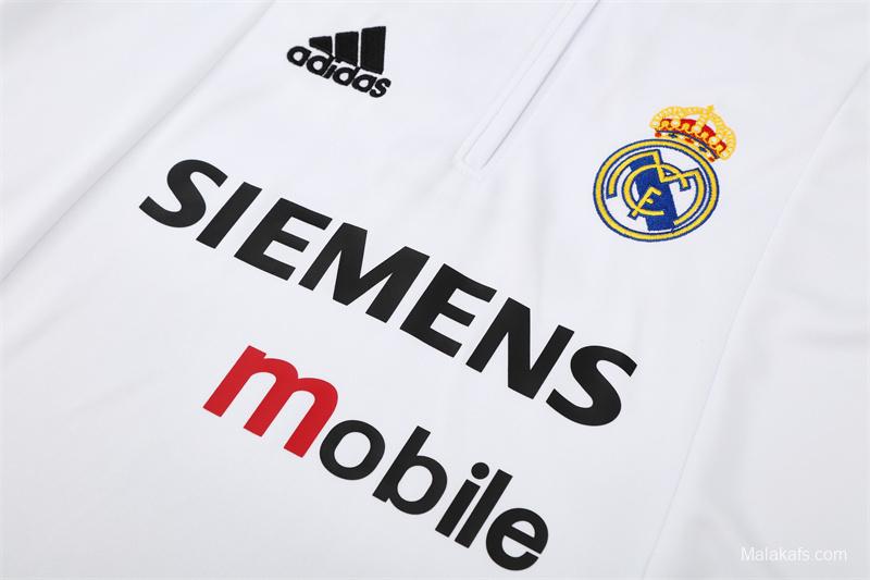 Retro 04/05 Real Madrid White Half Zipper Jacket+Long Pants